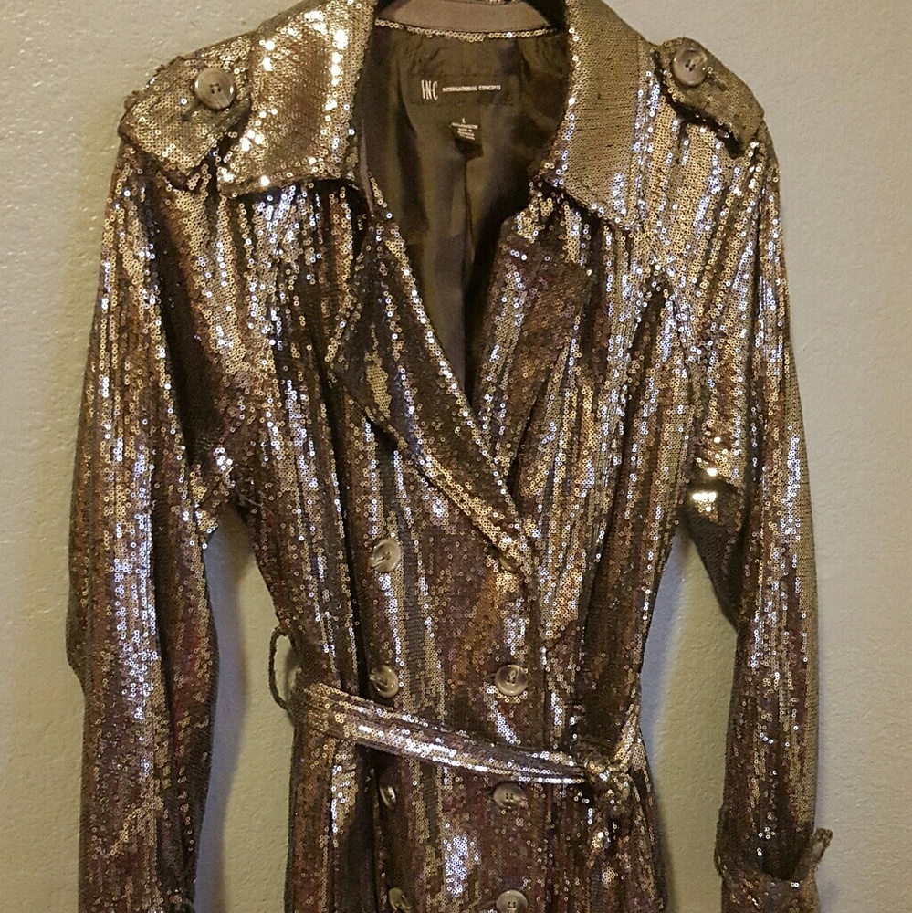 INC Large Silver Sequin Trench